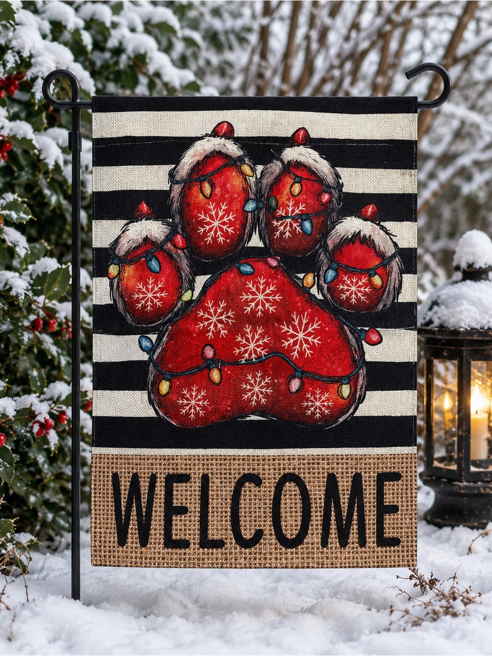 ✴️New✴️Welcome Holiday Paw Print Garden Flag